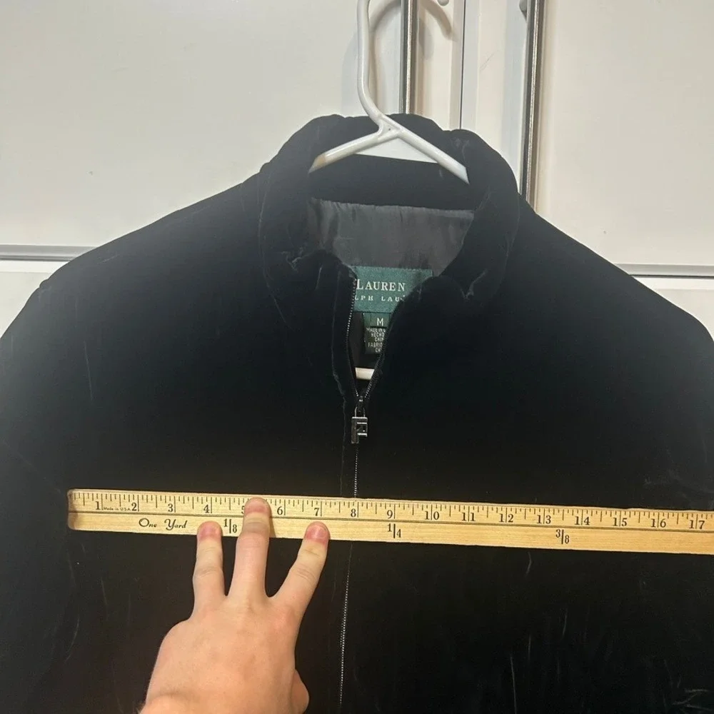 Lauren Ralph Lauren Black Velvet Puffer Jacket Silk Blend Quilted Coat Womens M